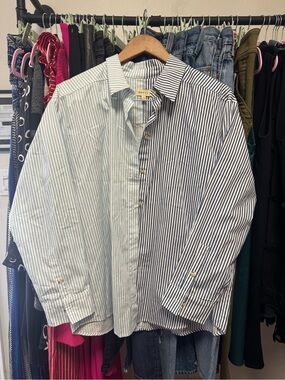 DONNI. Duo Striped Poplin Button Down Minimalist Shirt